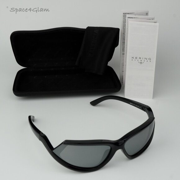 BRAND NEW Balenciaga BB0289S 001 Black Silver Mirror Wraparound Unisex Sunglasse main image 10
